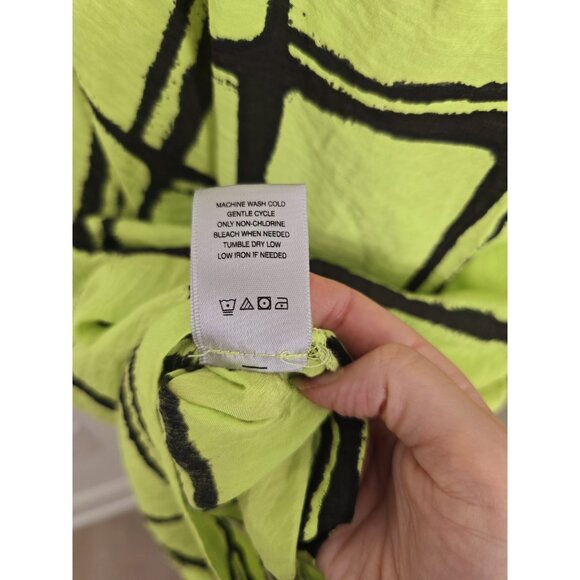 John Mark Abstract Neon Green Black Collared Roll Tab Tunic Blouse Top Shirt XL - Picture 11 of 12